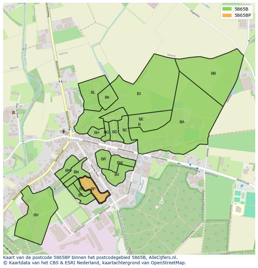 Afbeelding van het postcodegebied 5865 BP op de kaart.