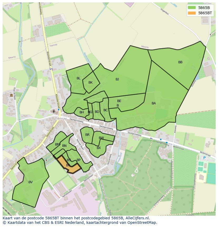 Afbeelding van het postcodegebied 5865 BT op de kaart.