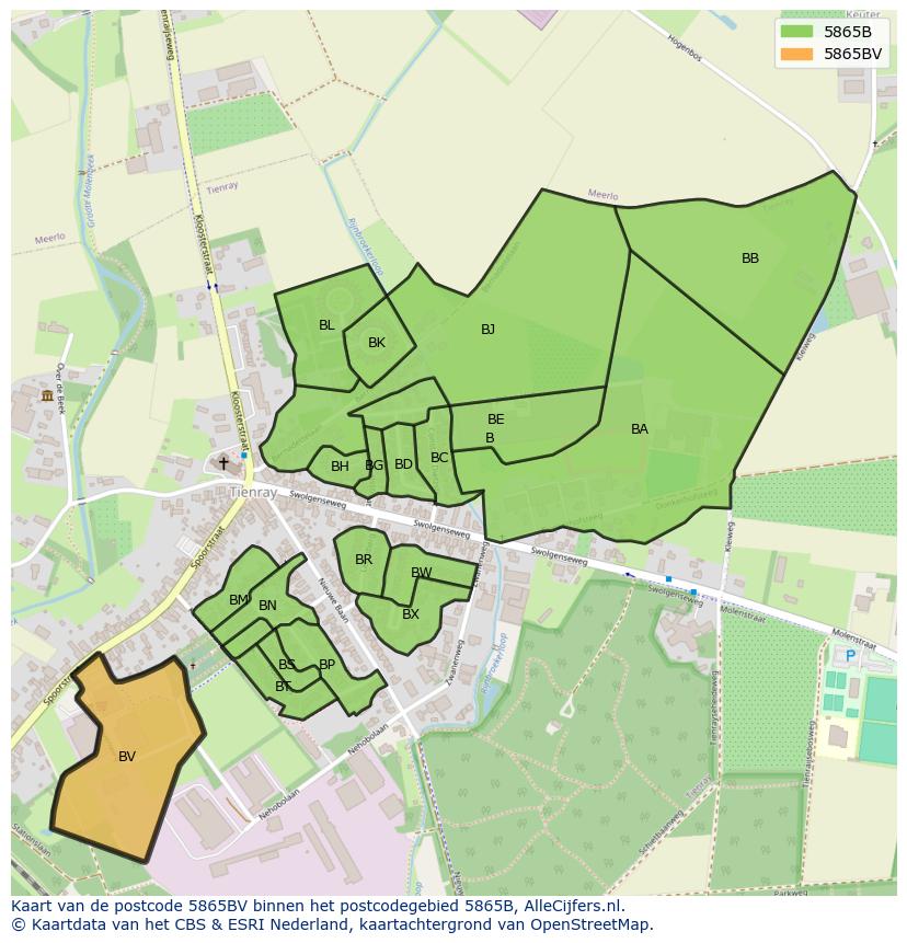 Afbeelding van het postcodegebied 5865 BV op de kaart.
