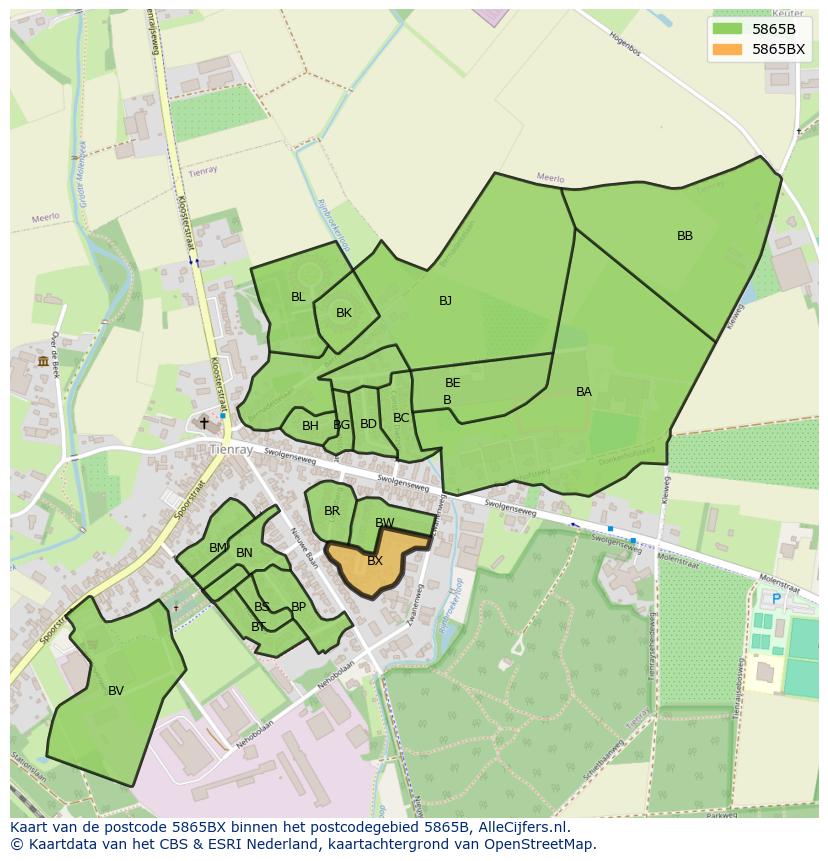 Afbeelding van het postcodegebied 5865 BX op de kaart.