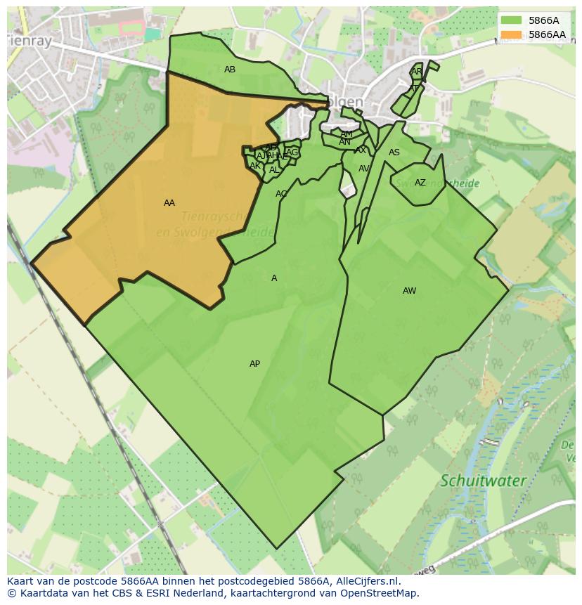 Afbeelding van het postcodegebied 5866 AA op de kaart.