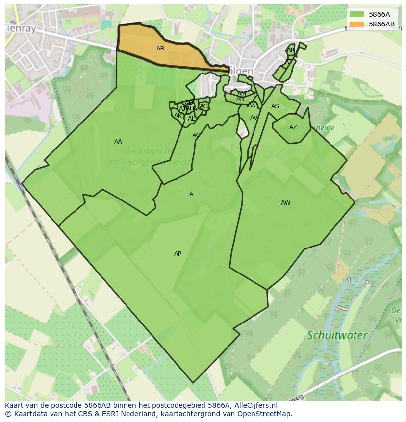 Afbeelding van het postcodegebied 5866 AB op de kaart.