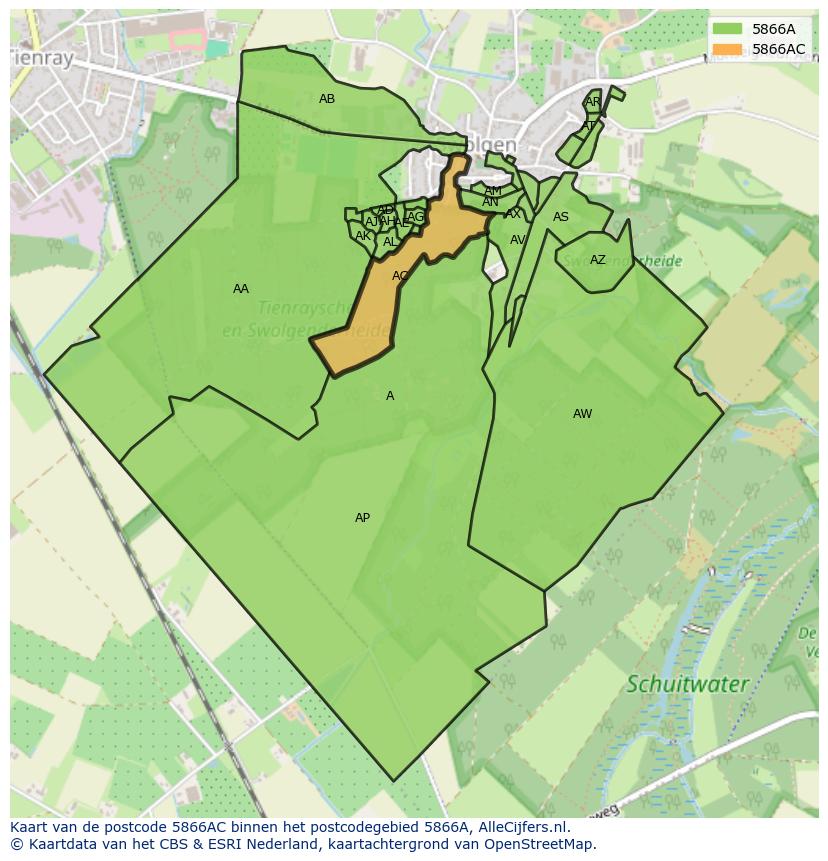 Afbeelding van het postcodegebied 5866 AC op de kaart.