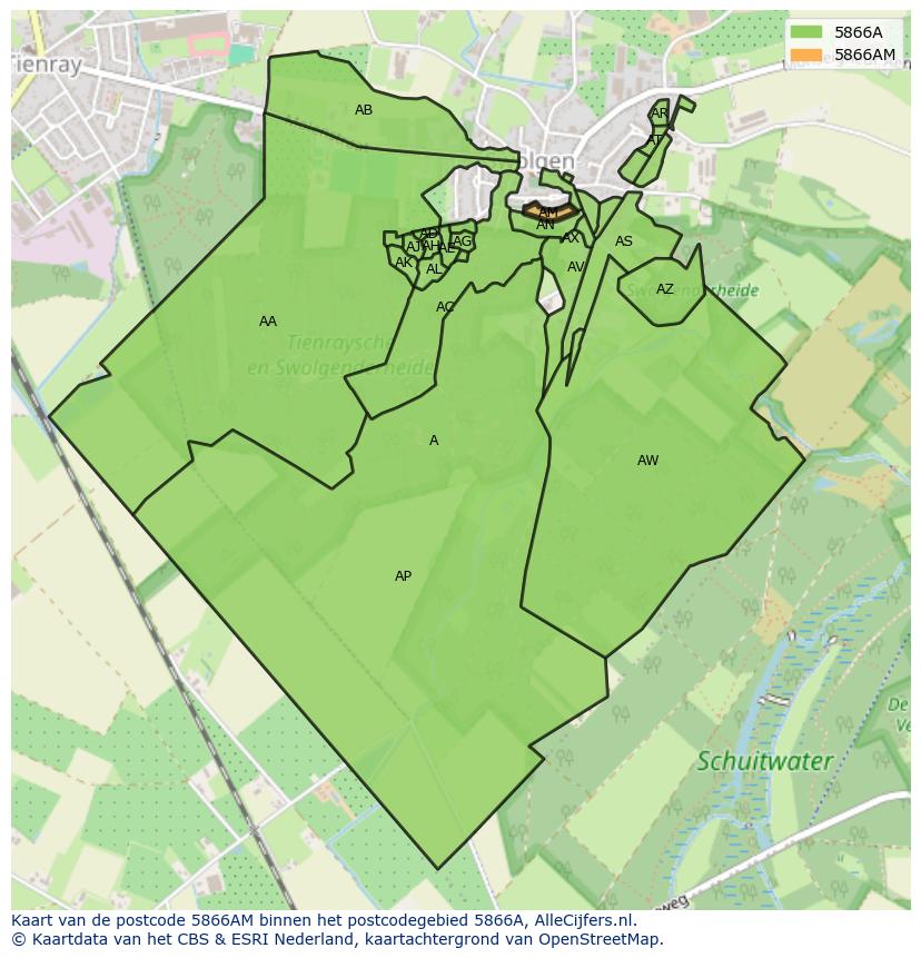 Afbeelding van het postcodegebied 5866 AM op de kaart.