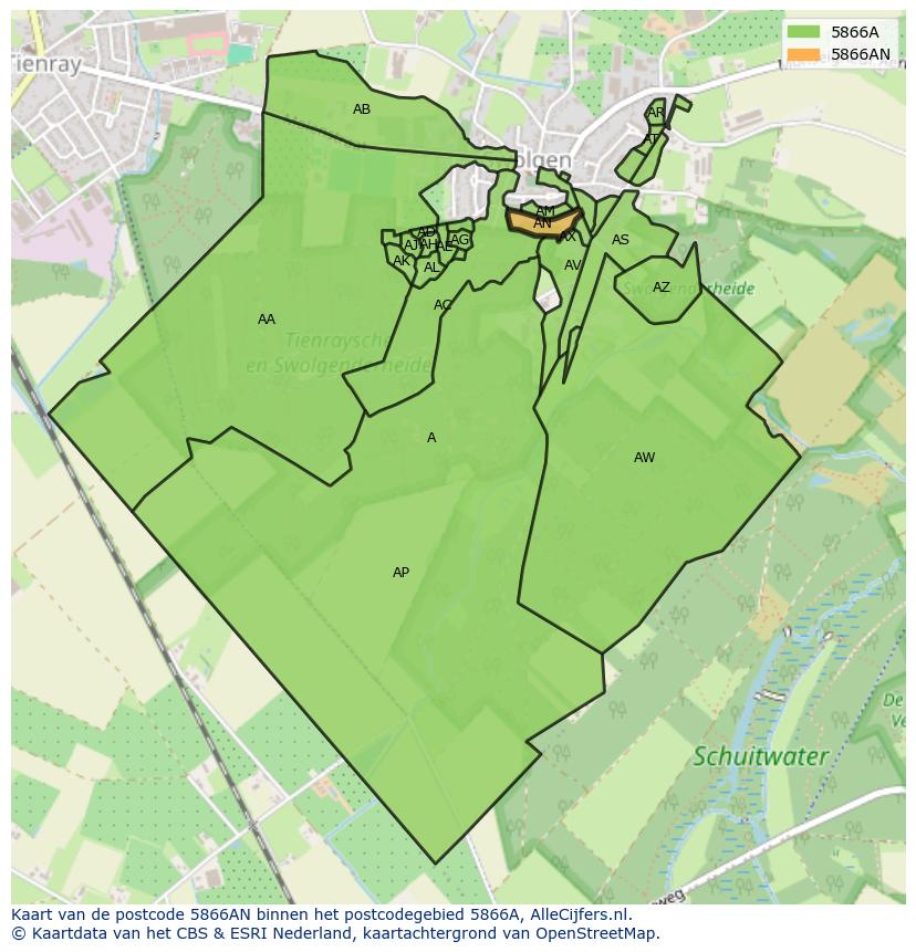 Afbeelding van het postcodegebied 5866 AN op de kaart.