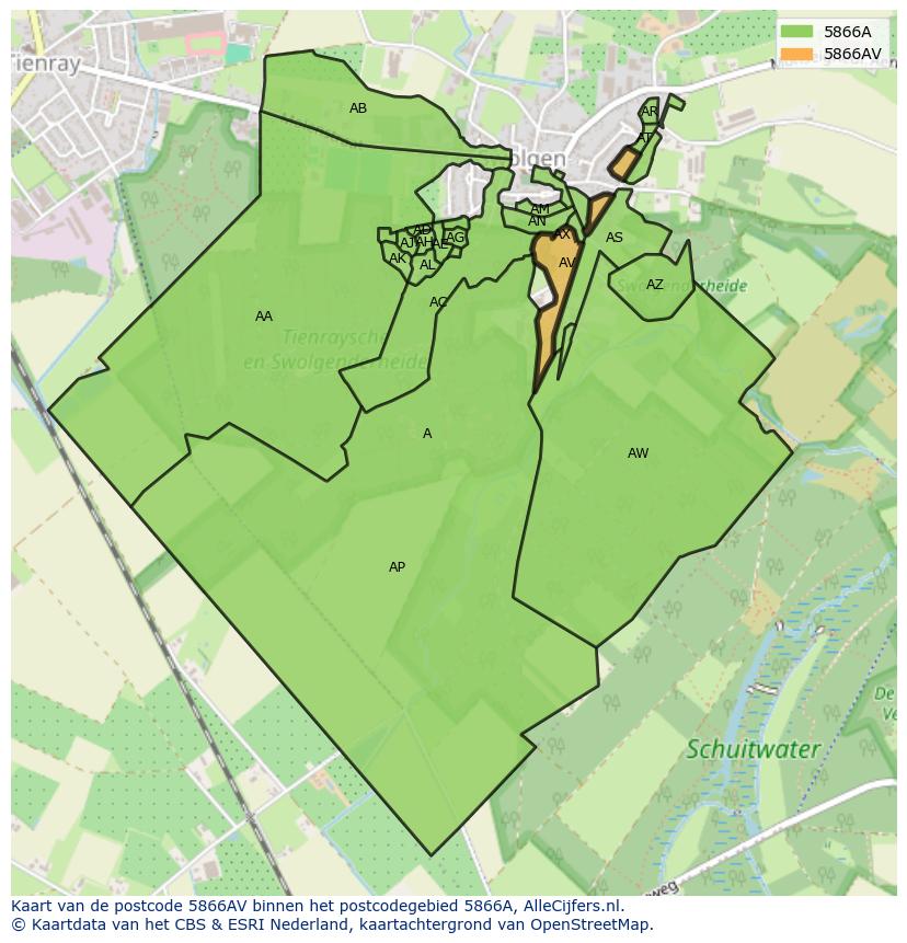 Afbeelding van het postcodegebied 5866 AV op de kaart.