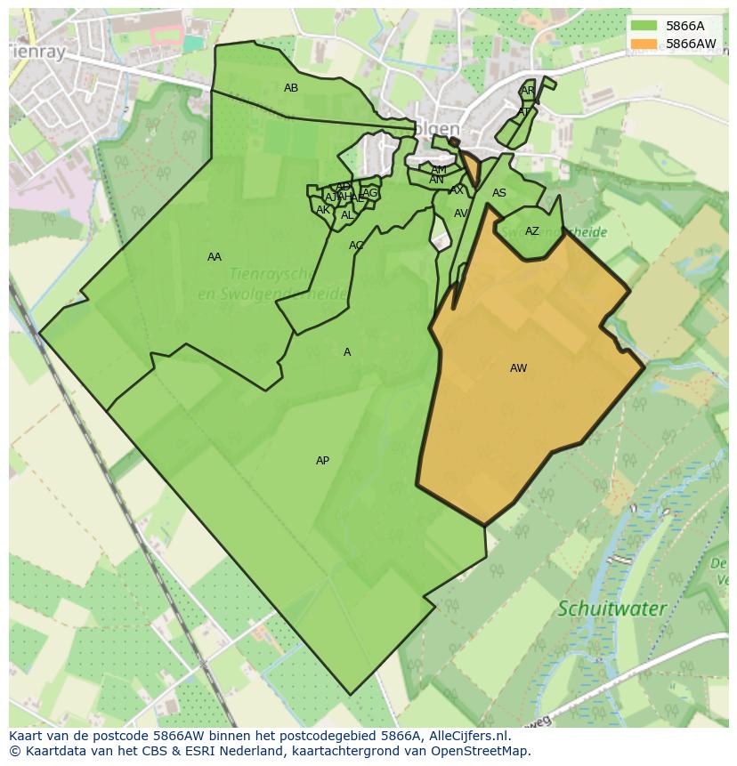 Afbeelding van het postcodegebied 5866 AW op de kaart.