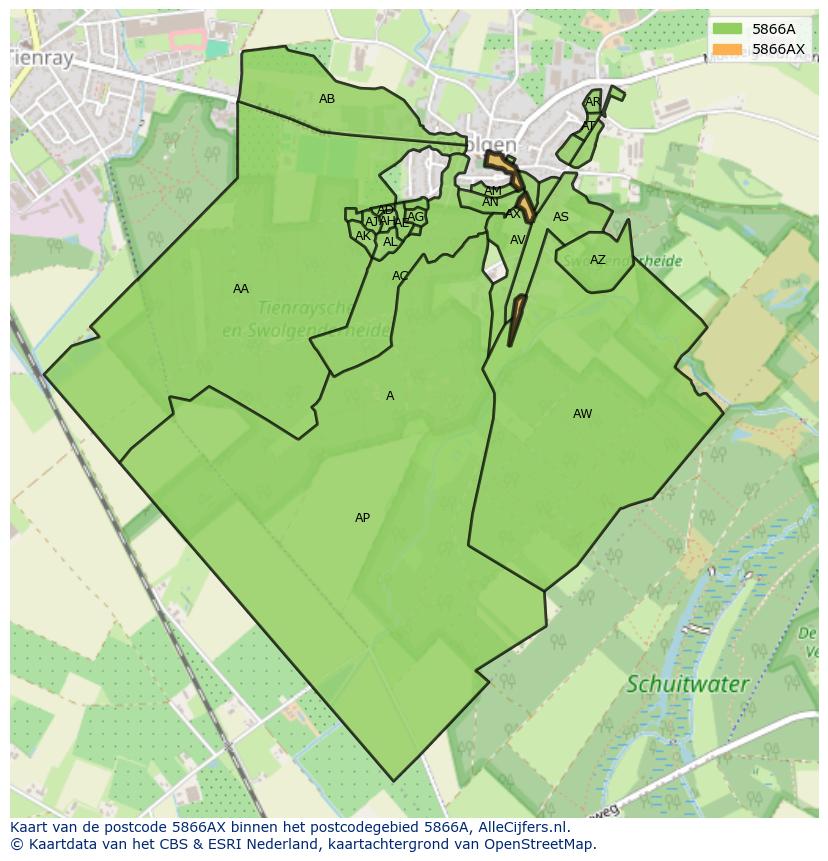 Afbeelding van het postcodegebied 5866 AX op de kaart.