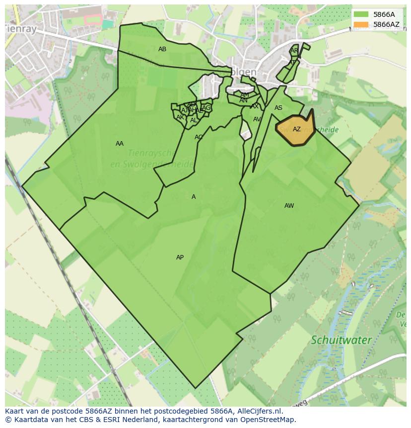 Afbeelding van het postcodegebied 5866 AZ op de kaart.