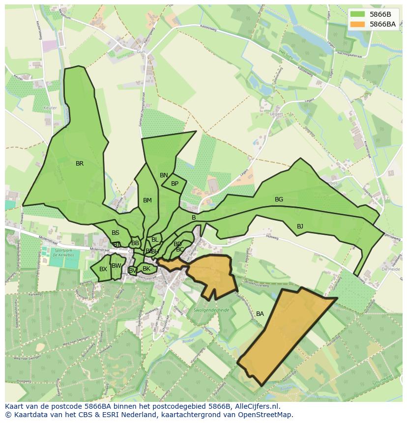 Afbeelding van het postcodegebied 5866 BA op de kaart.