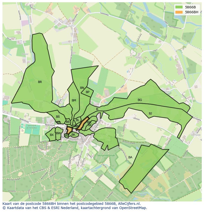 Afbeelding van het postcodegebied 5866 BH op de kaart.