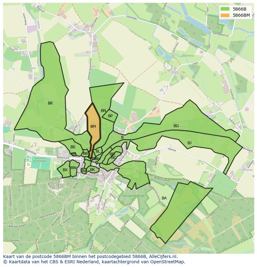 Afbeelding van het postcodegebied 5866 BM op de kaart.
