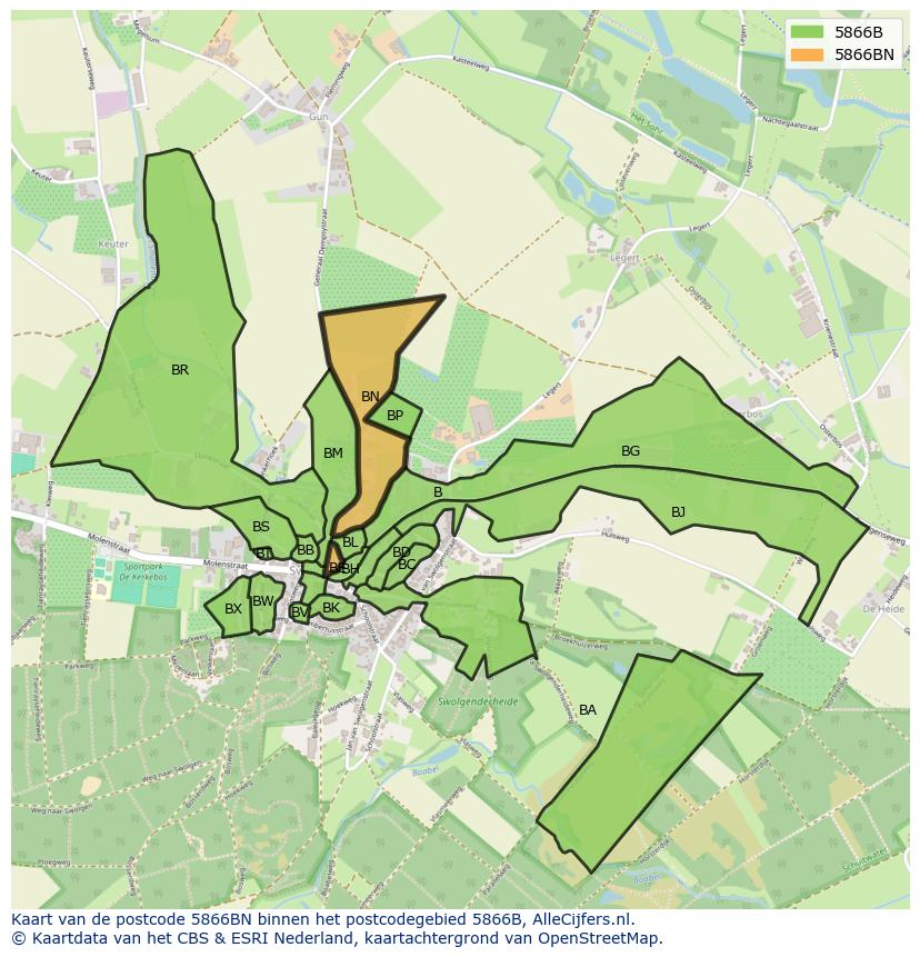 Afbeelding van het postcodegebied 5866 BN op de kaart.