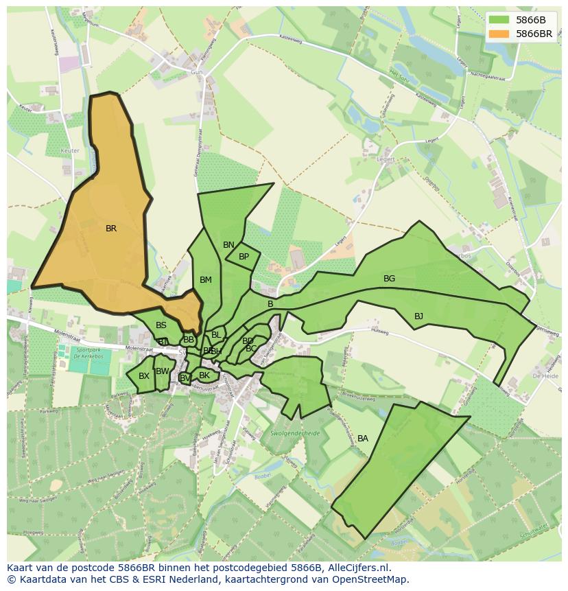 Afbeelding van het postcodegebied 5866 BR op de kaart.