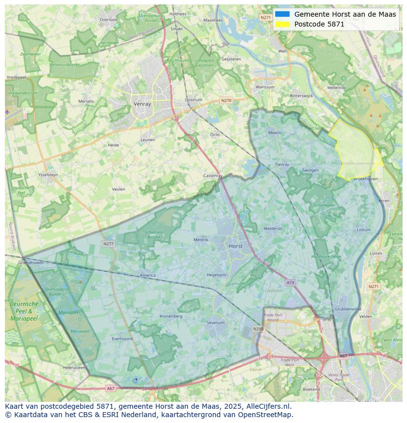 Afbeelding van het postcodegebied 5871 op de kaart.