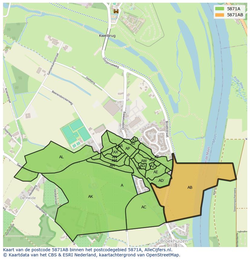 Afbeelding van het postcodegebied 5871 AB op de kaart.