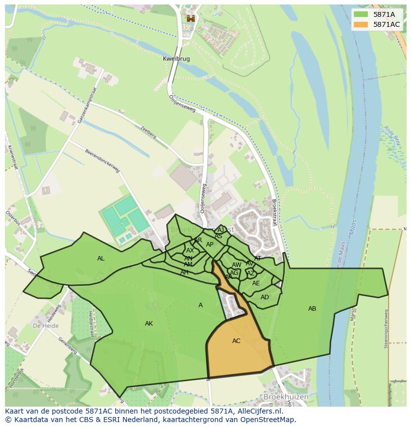 Afbeelding van het postcodegebied 5871 AC op de kaart.