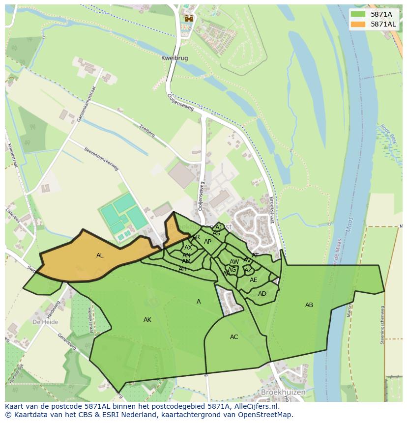 Afbeelding van het postcodegebied 5871 AL op de kaart.