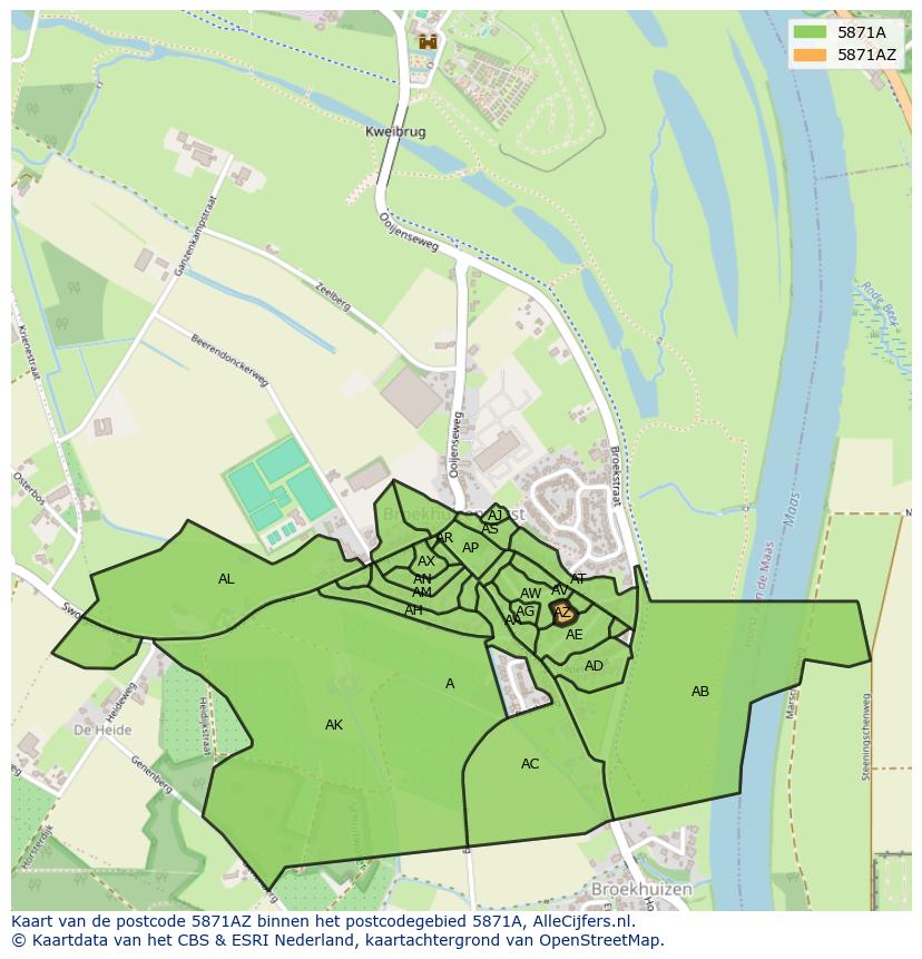 Afbeelding van het postcodegebied 5871 AZ op de kaart.