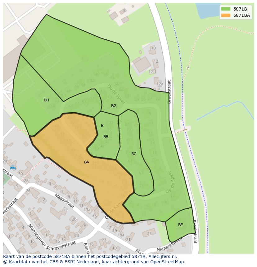 Afbeelding van het postcodegebied 5871 BA op de kaart.