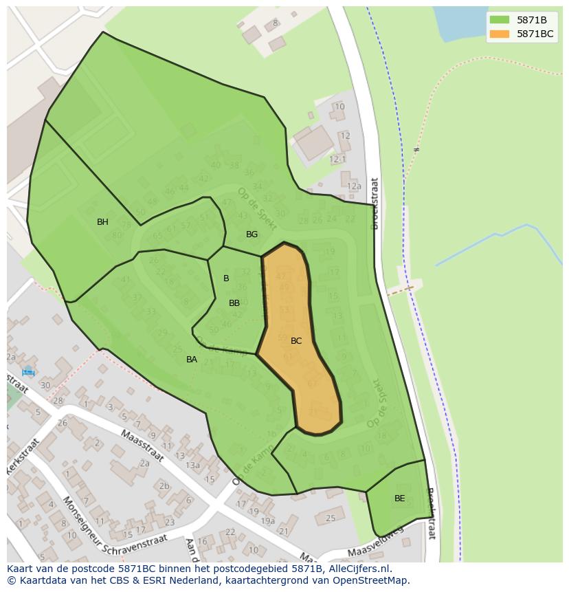 Afbeelding van het postcodegebied 5871 BC op de kaart.