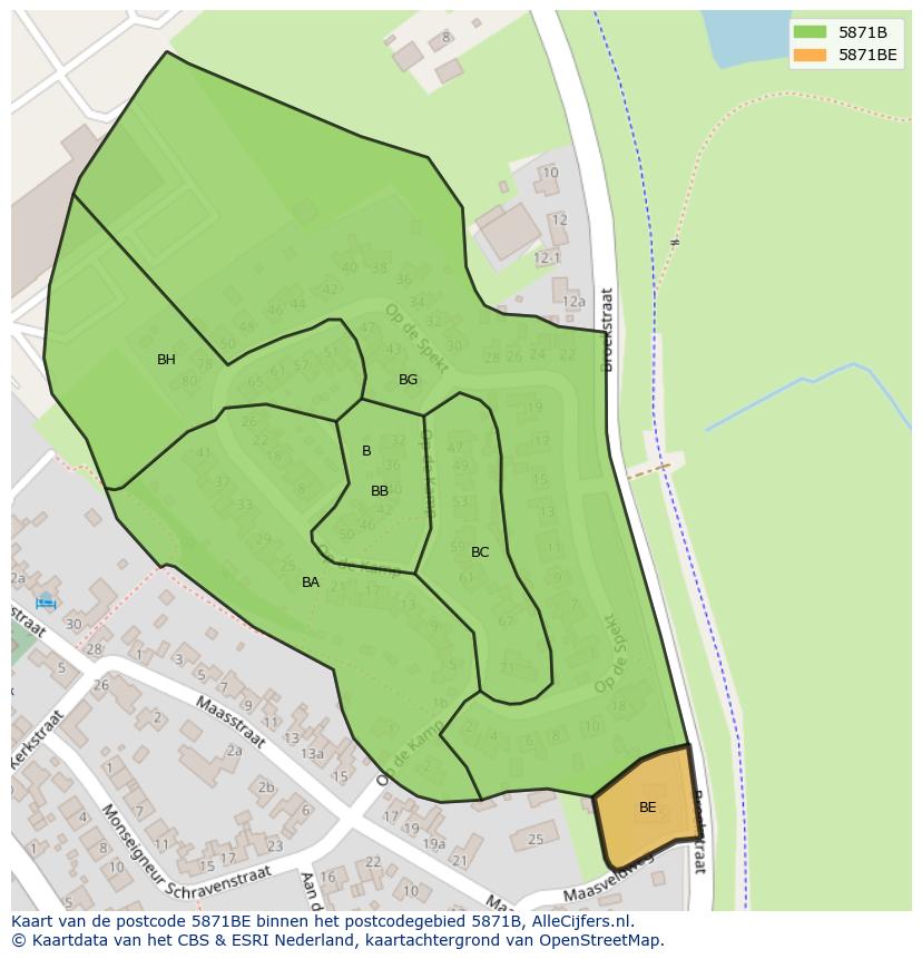 Afbeelding van het postcodegebied 5871 BE op de kaart.
