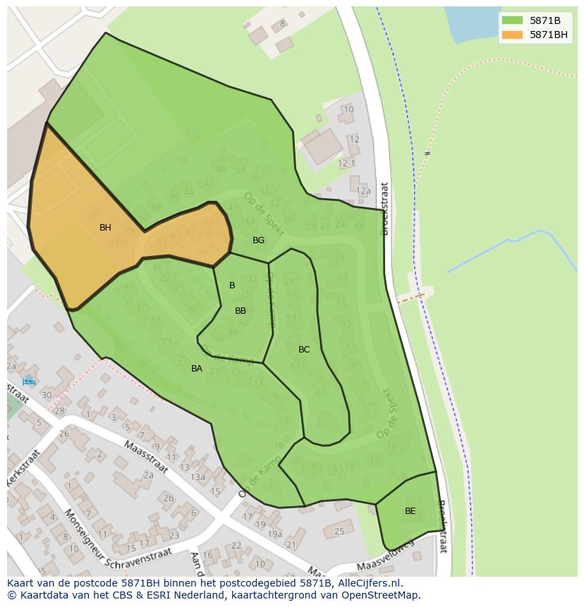 Afbeelding van het postcodegebied 5871 BH op de kaart.
