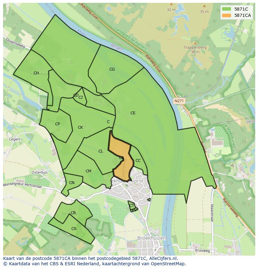 Afbeelding van het postcodegebied 5871 CA op de kaart.