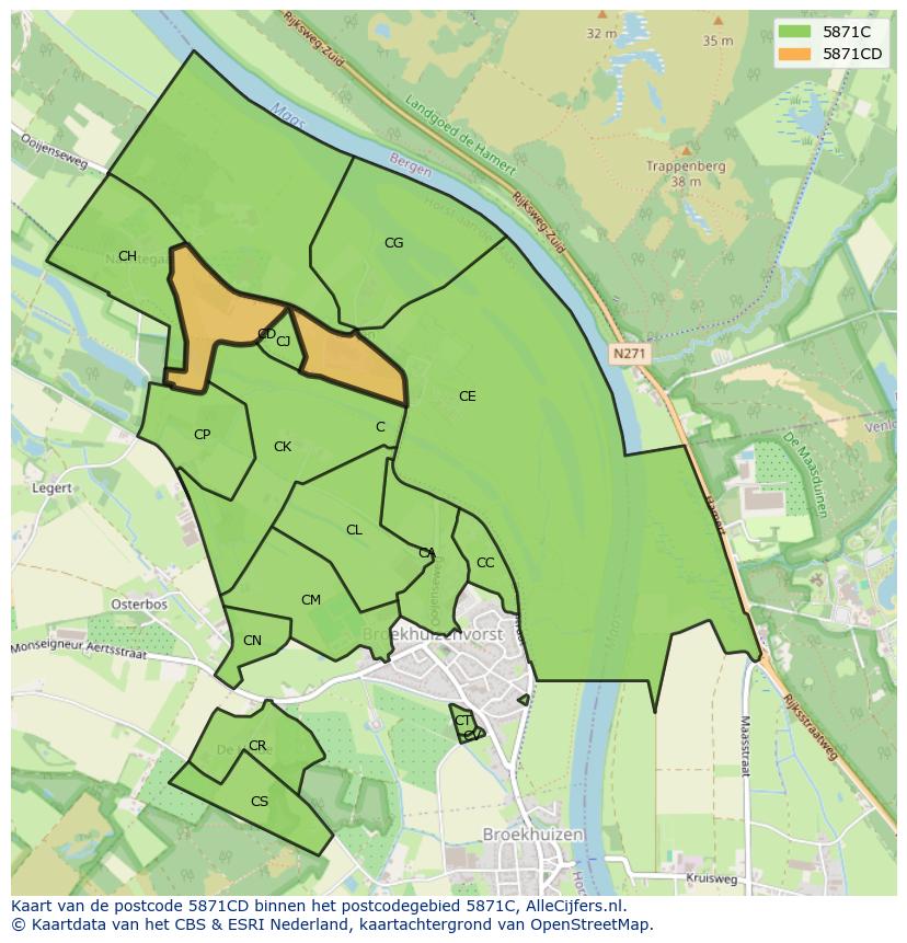 Afbeelding van het postcodegebied 5871 CD op de kaart.