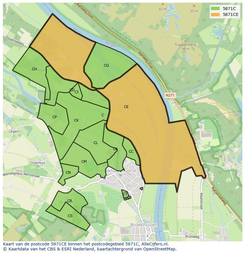 Afbeelding van het postcodegebied 5871 CE op de kaart.