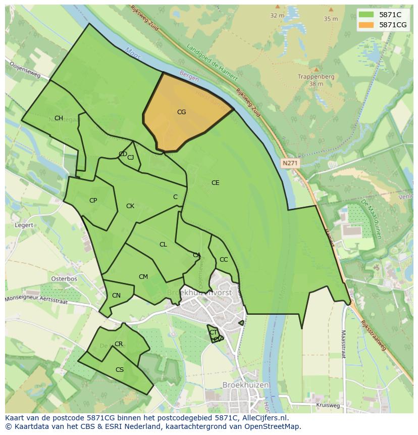 Afbeelding van het postcodegebied 5871 CG op de kaart.