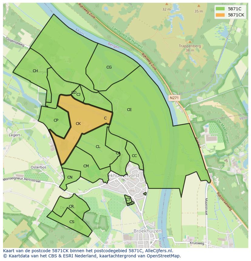 Afbeelding van het postcodegebied 5871 CK op de kaart.