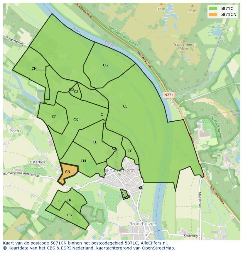 Afbeelding van het postcodegebied 5871 CN op de kaart.