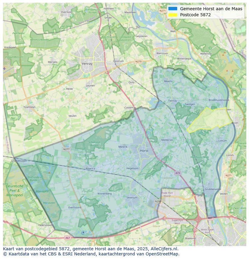 Afbeelding van het postcodegebied 5872 op de kaart.