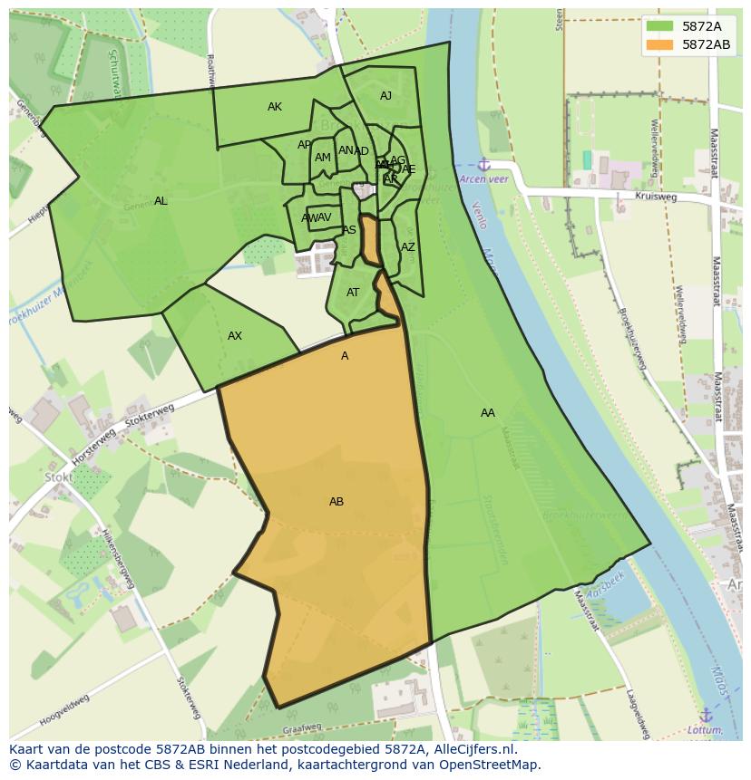 Afbeelding van het postcodegebied 5872 AB op de kaart.