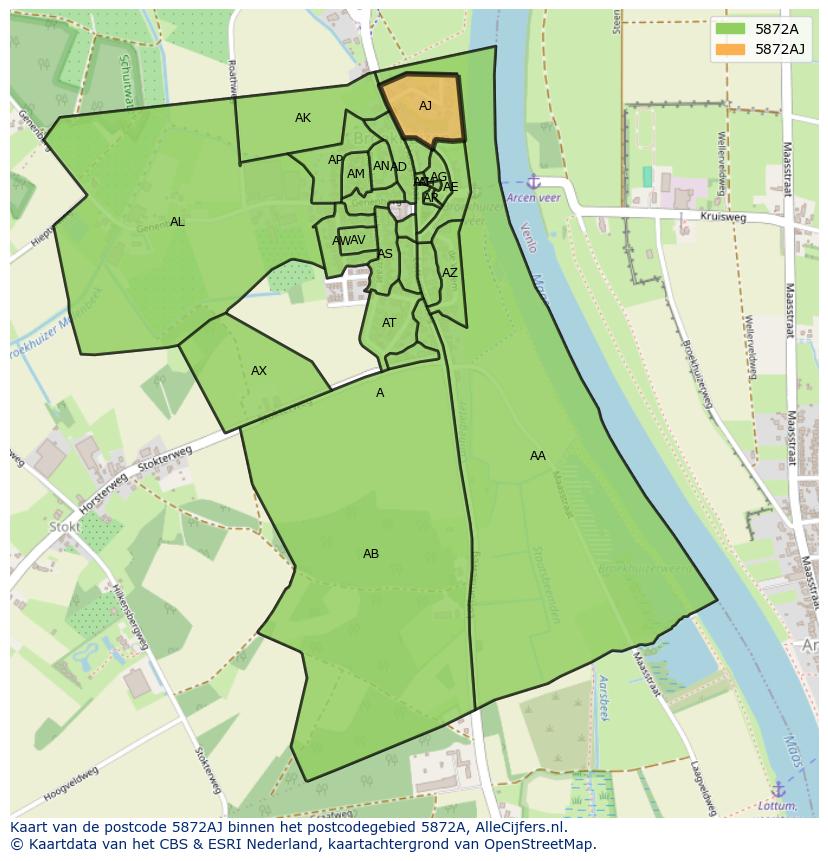 Afbeelding van het postcodegebied 5872 AJ op de kaart.