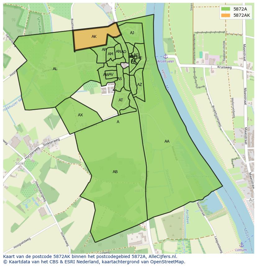 Afbeelding van het postcodegebied 5872 AK op de kaart.