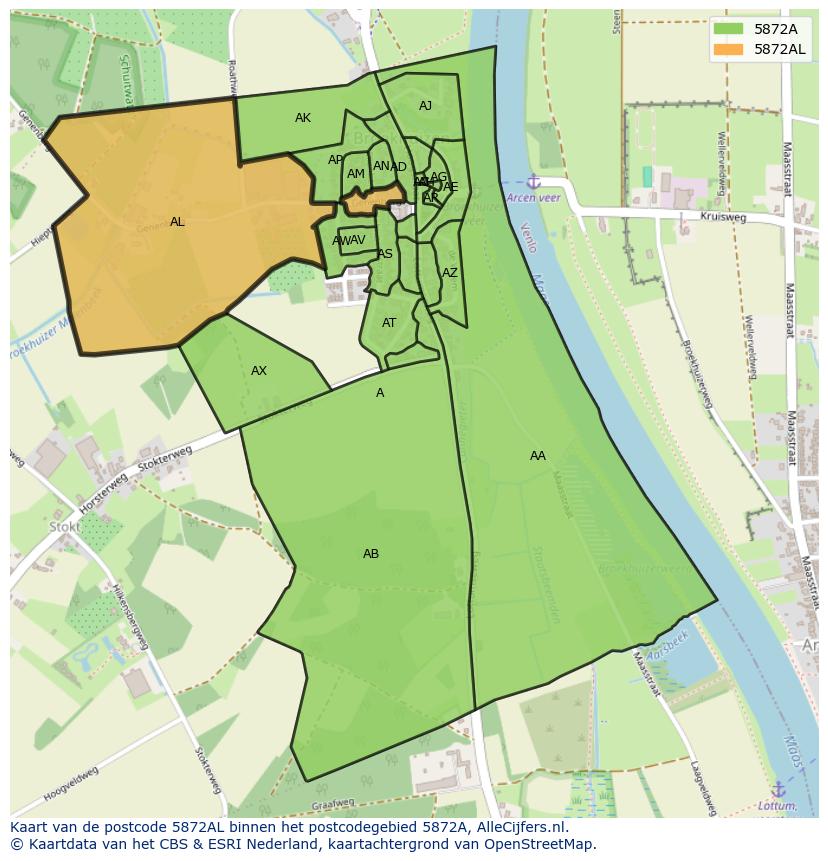 Afbeelding van het postcodegebied 5872 AL op de kaart.