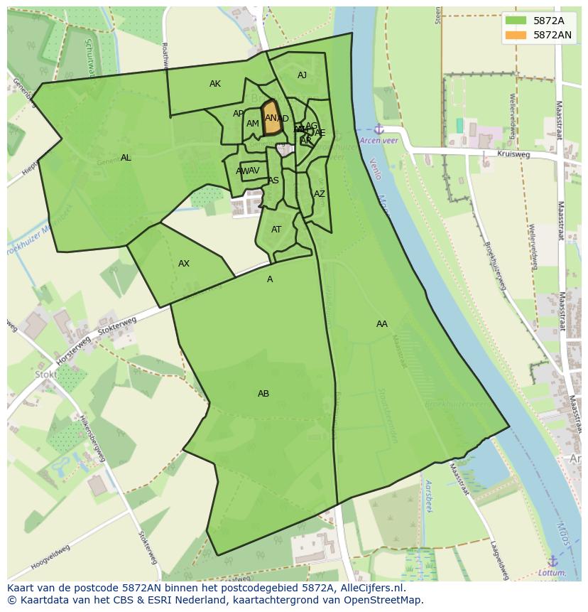 Afbeelding van het postcodegebied 5872 AN op de kaart.
