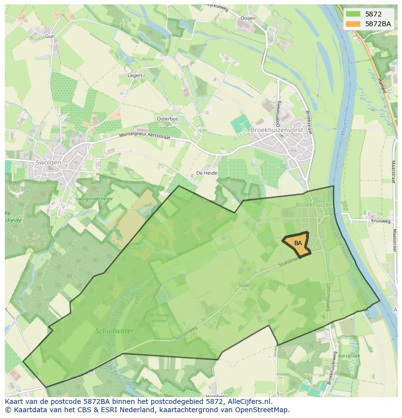 Afbeelding van het postcodegebied 5872 BA op de kaart.