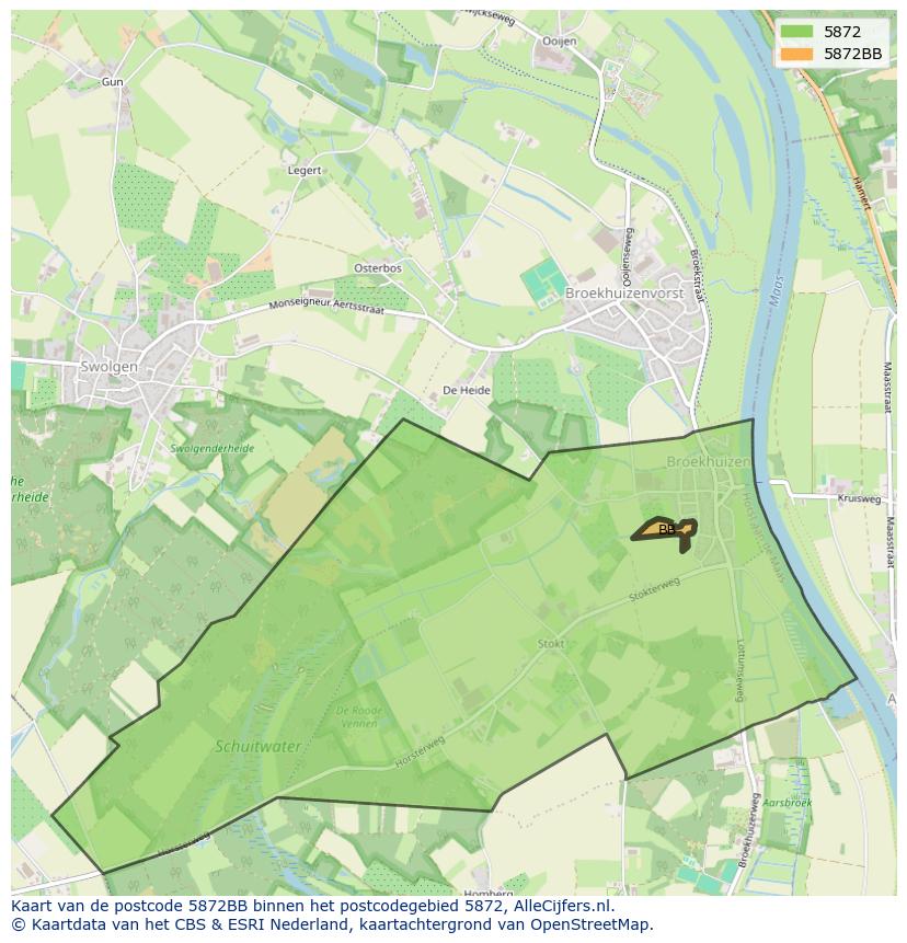 Afbeelding van het postcodegebied 5872 BB op de kaart.