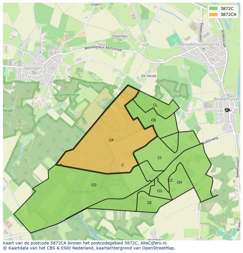 Afbeelding van het postcodegebied 5872 CA op de kaart.