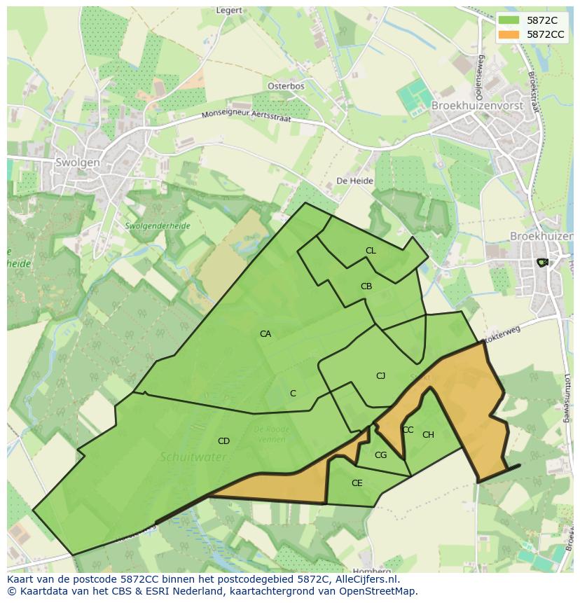 Afbeelding van het postcodegebied 5872 CC op de kaart.
