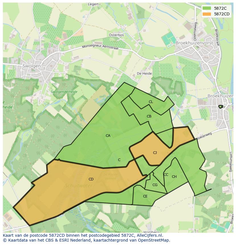 Afbeelding van het postcodegebied 5872 CD op de kaart.
