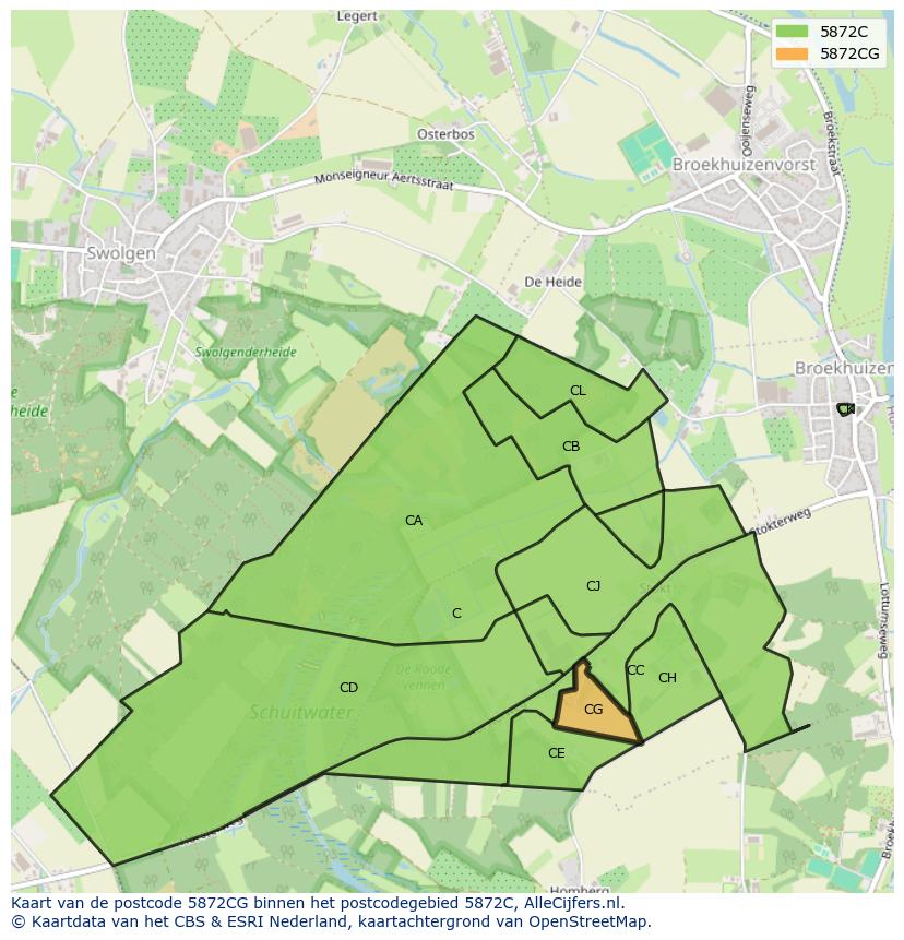 Afbeelding van het postcodegebied 5872 CG op de kaart.