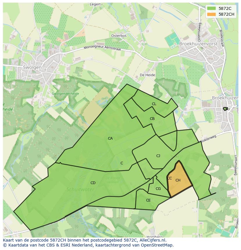 Afbeelding van het postcodegebied 5872 CH op de kaart.