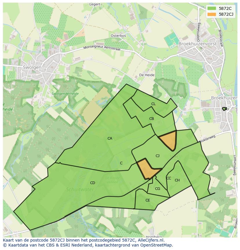 Afbeelding van het postcodegebied 5872 CJ op de kaart.