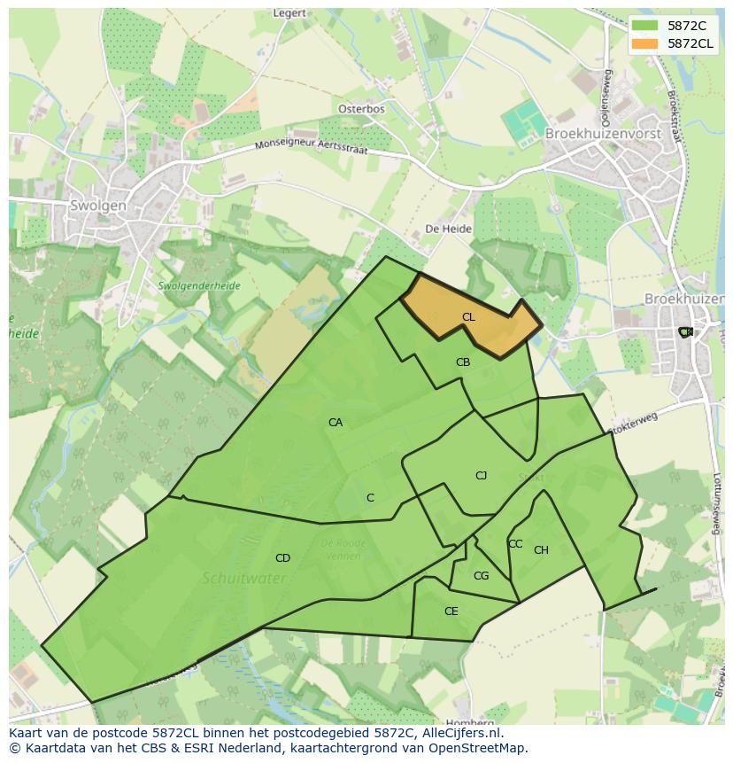 Afbeelding van het postcodegebied 5872 CL op de kaart.