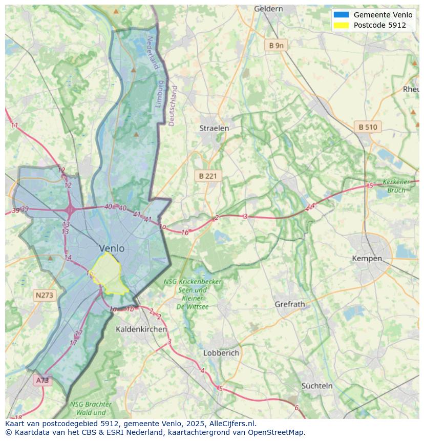 Afbeelding van het postcodegebied 5912 op de kaart.
