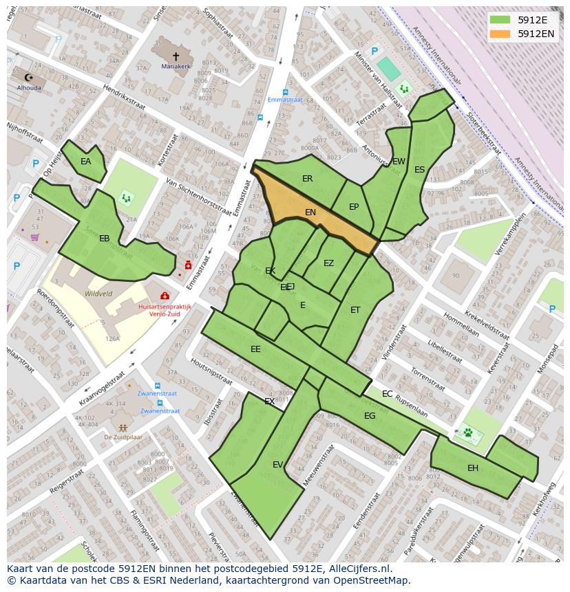Afbeelding van het postcodegebied 5912 EN op de kaart.